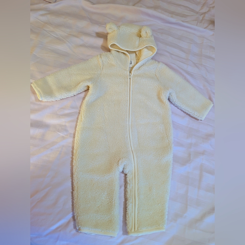 GAP Baby Cream Sherpa Fleece One-Piece with Bear Ears